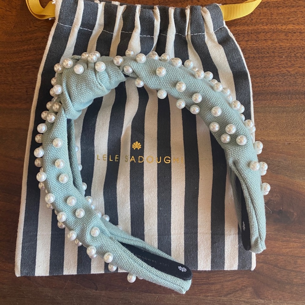 Lele Sadoughi Mint Woven Pearl Headband